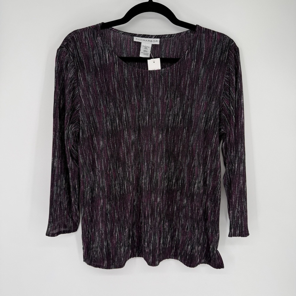 Sag Harbor Shirt Women Small Purple Silver Crepe Whimsigoth Business Casual NWT‎